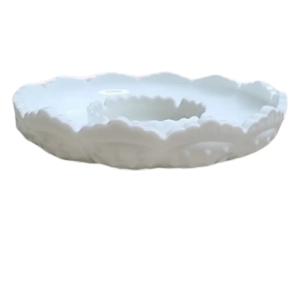 Vintage Fenton White Milk Glass Hobnail Chip & Dip or Candle Holder